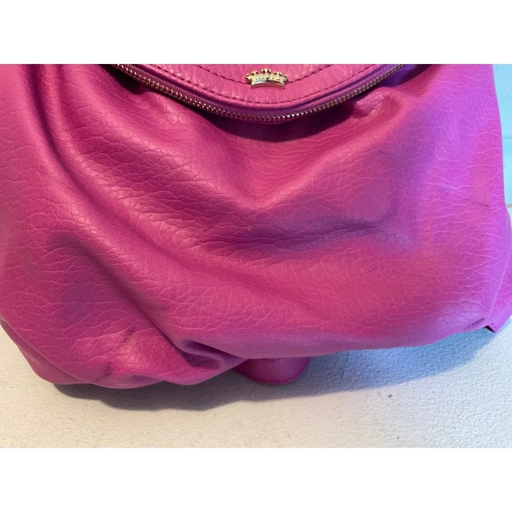 Juicy Couture Magenta Pink Pebbled Faux Leather Backpack Gold Crown Logo Bag